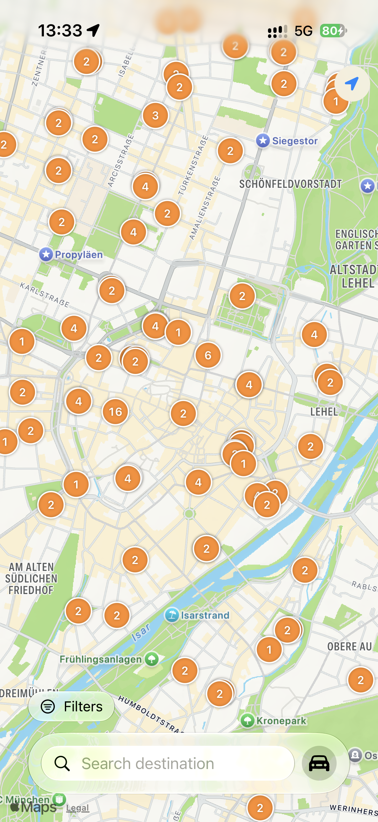 Map view showing nearby EV charging stations